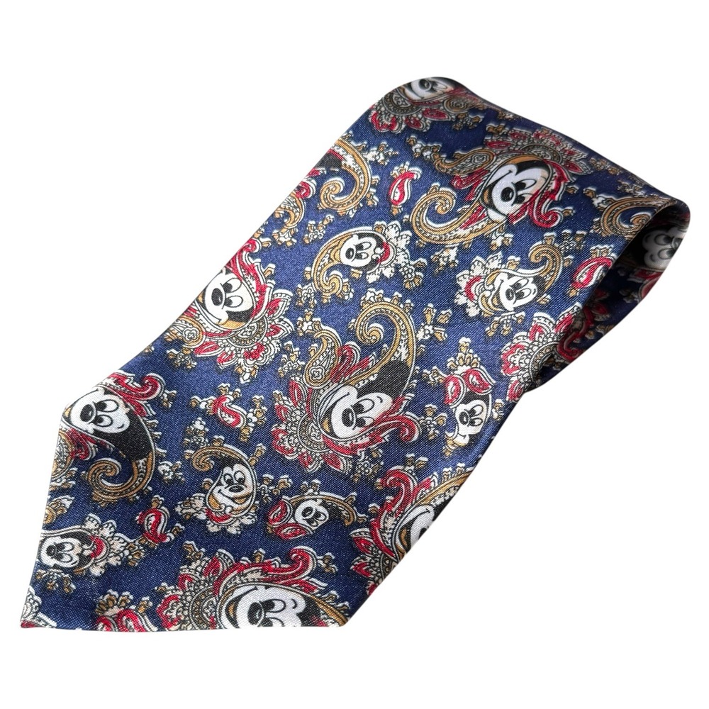 Mickey Mouse Tie Paisley Blue Red Gold Novelty Necktie Men's Fashion